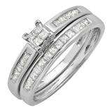 0.75 Carat (ctw) 14k White Gold Princess Invisible Diamond Ladies Bridal Ring Set Engagement Set 1/3 CT
