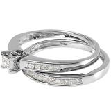 0.75 Carat (ctw) 14k White Gold Princess Invisible Diamond Ladies Bridal Ring Set Engagement Set 1/3 CT