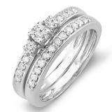 0.50 Carat (ctw) 14k White Gold Round Diamond 3 stone Engagement Bridal Ring Set 1/2 CT