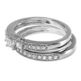 0.65 Carat (ctw) 14k White Gold Princess & Round Diamond Ladies 3 Stone Engagement Bridal Ring Set