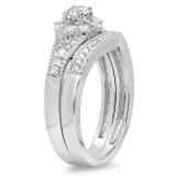 0.80 Carat (ctw) 14k White Gold Round Diamond Ladies Bridal Engagement Ring Set