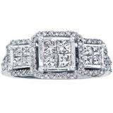 1.25 Carat (ctw) 14k White Gold Brilliant Round & Princess Cut Diamond 3 stone Ladies Engagement Bridal Ring