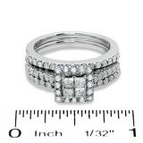1.15 Carat (ctw) 14K White Gold Princess & Round White Diamond Engagement Bridal Ring Set