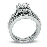 1.15 Carat (ctw) 14K White Gold Princess & Round White Diamond Engagement Bridal Ring Set