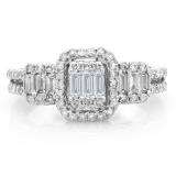 0.80 Carat (ctw) 14k White Gold Round & Baguette Diamond Ladies Bridal Ring 3/4 CT