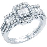 0.80 Carat (ctw) 14k White Gold Round & Baguette Diamond Ladies Bridal Ring 3/4 CT