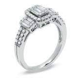 0.80 Carat (ctw) 14k White Gold Round & Baguette Diamond Ladies Bridal Ring 3/4 CT