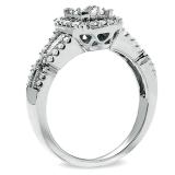 1.00 Carat (ctw) 14k White Gold Brilliant Round & Baguette Cut Diamond Ladies Engagement Bridal Ring