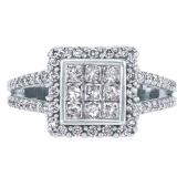 1.15 Carat (ctw) 14K White Gold Princess & Round White Diamond Engagement Invisible Set Bridal Ring