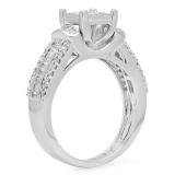 1.25 Carat (ctw) 14k White Gold Princess Round & Baguette Diamond Ladies Bridal Engagement Ring