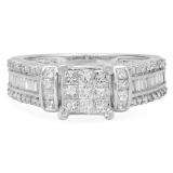 1.25 Carat (ctw) 14k White Gold Princess Round & Baguette Diamond Ladies Bridal Engagement Ring