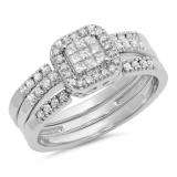 0.50 Carat (ctw) 14k White Gold Engagement Princess & Round Diamond Invisible Set Engagement Bridal Ring Set 1/2 CT