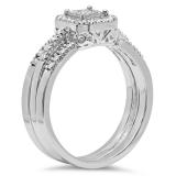 0.50 Carat (ctw) 14k White Gold Engagement Princess & Round Diamond Invisible Set Engagement Bridal Ring Set 1/2 CT
