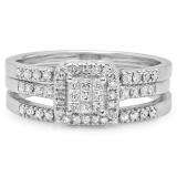 0.50 Carat (ctw) 14k White Gold Engagement Princess & Round Diamond Invisible Set Engagement Bridal Ring Set 1/2 CT