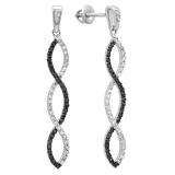 0.65 Carat (ctw) 10k White Gold Black & White Round Diamond Ladies Dangles Earrings
