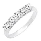0.85 Carat (ctw) 14k White Gold Round Diamond 5 Stone Ladies Anniversary Wedding Band Ring