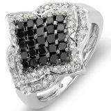 1.10 Carat (ctw) 10k White Gold Black & White Round Diamond Ladies Cocktail Ring 1 CT