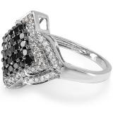 1.10 Carat (ctw) 10k White Gold Black & White Round Diamond Ladies Cocktail Ring 1 CT