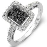 0.55 Carat (ctw) 10k White Gold Black & White Round Diamond Ladies Cocktail Right Hand Ring