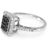 0.55 Carat (ctw) 10k White Gold Black & White Round Diamond Ladies Cocktail Right Hand Ring