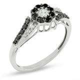 0.60 Carat (ctw) 10k White Gold Round Black and White Diamond Ladies Engagement Ring