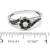 0.60 Carat (ctw) 10k White Gold Round Black and White Diamond Ladies Engagement Ring