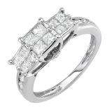 1.50 Carat (ctw) 14k White Gold Princess & Round Diamond Ladies Bridal Engagement Ring