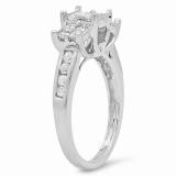 1.50 Carat (ctw) 14k White Gold Princess & Round Diamond Ladies Bridal Engagement Ring