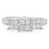 1.50 Carat (ctw) 14k White Gold Princess & Round Diamond Ladies Bridal Engagement Ring