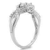 0.75 Carat (ctw) 14k White Gold Princess & Round Diamond Ladies Bridal Unique Criss Cross Engagement Ring 3/4 CT