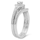 0.55 Carat (ctw) 14k White Gold Round Diamond Ladies Vintage Antique finish Halo Bridal Engagement Ring Matching Band Set