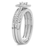 0.62 Carat (ctw) 14k White Gold Round & Princess Diamond Ladies Bridal Halo Engagement Ring Matching Band Set