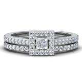 0.62 Carat (ctw) 14k White Gold Round & Princess Diamond Ladies Bridal Halo Engagement Ring Matching Band Set
