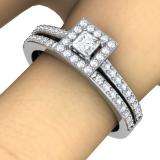 0.62 Carat (ctw) 14k White Gold Round & Princess Diamond Ladies Bridal Halo Engagement Ring Matching Band Set