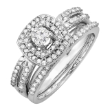 0.75 Carat (ctw) 14k White Gold Round Diamond Ladies Bridal Engagement Ring Set