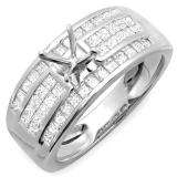 1.25 Carat (Ctw) 14k Whilte Gold Invisible Set Princess Diamond Bridal Engagement Semi Mount Ring (No Center Stone)