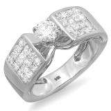 Certified 2.00 Carat (ctw) 14k White Gold Round Solitaire with Side Stones Princess Diamond Invisible Set Ladies Bridal Engagement Ring