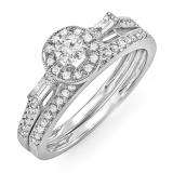 0.50 Carat (ctw) 14k White Gold Round & Baguette Diamond Ladies Bridal Engagement Ring Set