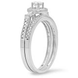0.50 Carat (ctw) 14k White Gold Round & Baguette Diamond Ladies Bridal Engagement Ring Set