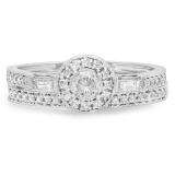 0.50 Carat (ctw) 14k White Gold Round & Baguette Diamond Ladies Bridal Engagement Ring Set