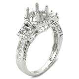 1.00 Carat (ctw) 14k White Gold Round & Princess Diamond Semi Mount Round Diamond For Center Engagement Ring (No Center Stone)