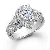 1.50 Carat (ctw) 14K White Gold Round & Pear Diamond Vintage Engagement Bridal Ring
