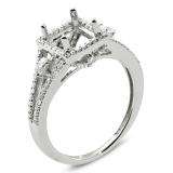 0.60 Carat (ctw) 18K White Gold Round & Pear Diamond Semi Mount Princess Diamond for Center Engagement Ring (No Center Stone)