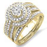 1.10 Carat (ctw) 14K Yellow Gold Real Round Diamond Engagement Bridal Ring Set with Matching Band