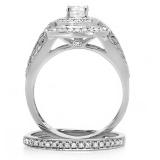 1.10 Carat (ctw) 14K White Gold Real Round Diamond Engagement Bridal Ring Set with Matching Band