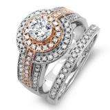 1.15 Carat (ctw) 14K Two Tone Rose Gold Real Round Diamond Engagement Bridal Ring Set with Matching Band