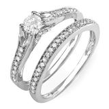0.60 Carat (ctw) 14k White Gold Round Diamond Ladies Bridal Split Shank Engagement Ring Matching Band Set