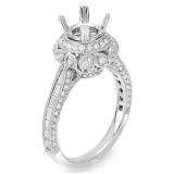 1.15 Carat (Ctw) 14k White Gold Brilliant Round & Baguette Cut Diamond Vintage Antique Look Semi Mount Ladies Engagement Bridal Ring (No Center Stone)