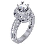 1.15 Carat (Ctw) 14k White Gold Brilliant Round & Baguette Cut Diamond Vintage Antique Look Semi Mount Ladies Engagement Bridal Ring (No Center Stone)