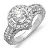 1.83 Carat (ctw) 14k White Gold Round Diamond Ladies Bridal Engagement Vintage Halo Ring Center 0.64 ct